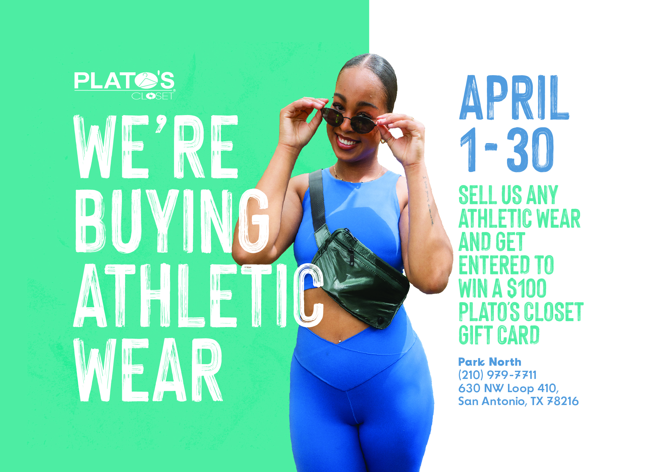 sell athletic wear for cash plus a chance to win a $100 gift card in April to plato's closet by the north star mall in san antonio texas